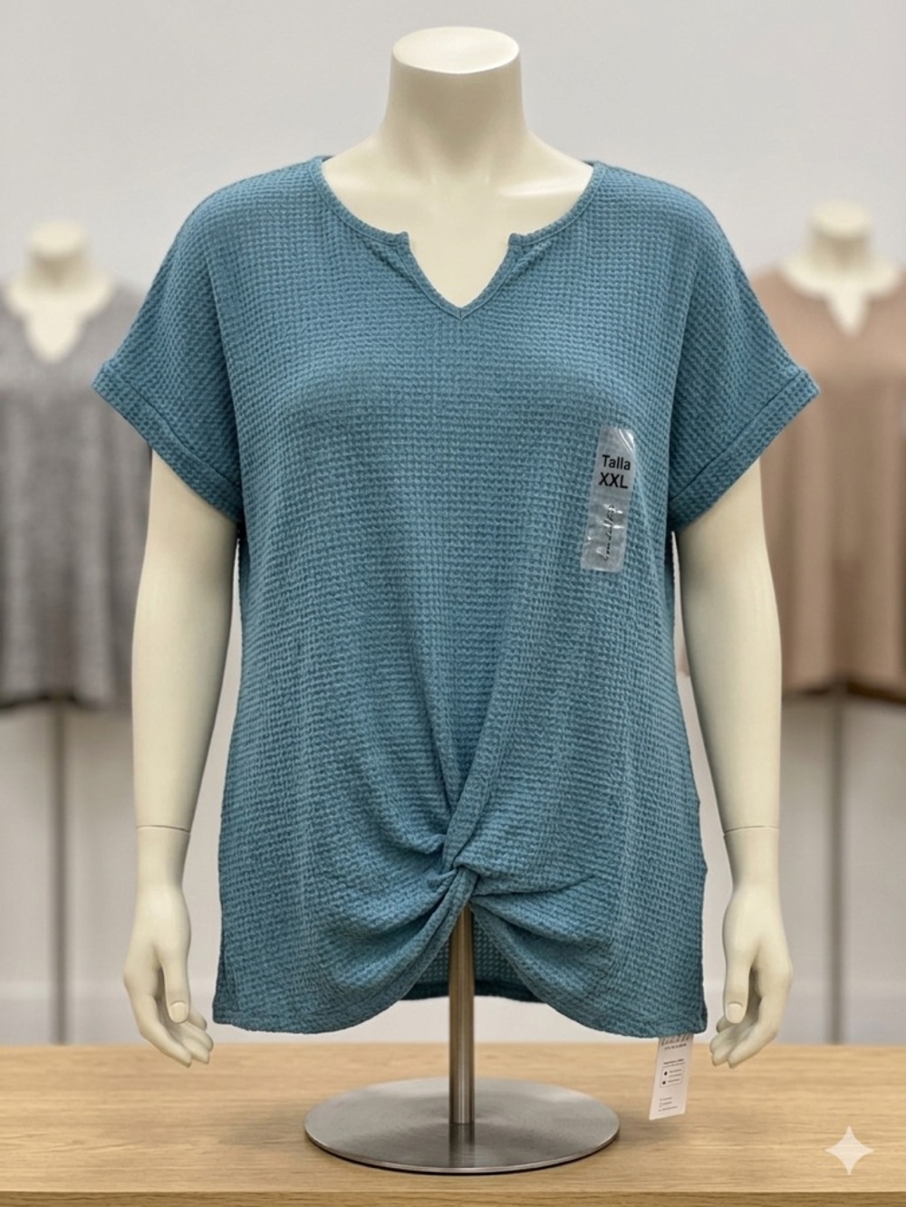 Women's Teal Knot-Front Waffle Knit Top - Unbranded